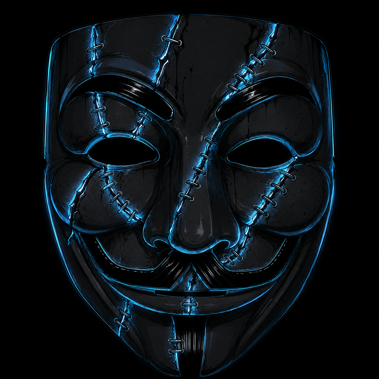 Masque noir et bleu néon